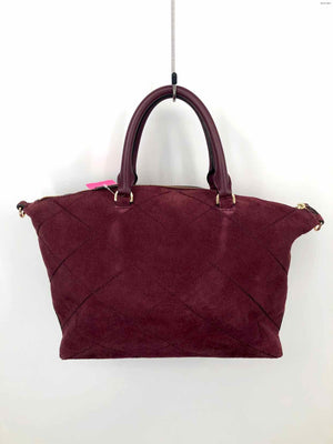 TORY BURCH Burgundy Gold Suede Pre Loved AS IS Tote Shoulder Bag 15" 4.5" Purse