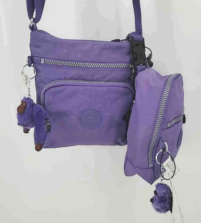 KIPLING Purple Gray Nylon Crossbody w/Pouch Purse Set