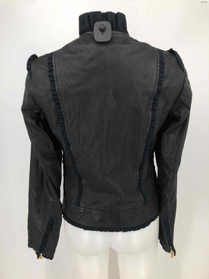 DOLCE & GABBANA Black Gold Leather Made in Italy Zip Front Jacket