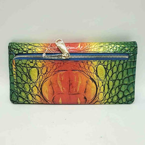 BRAHMIN Orange Green Yellow Leather Fold Over Wallet