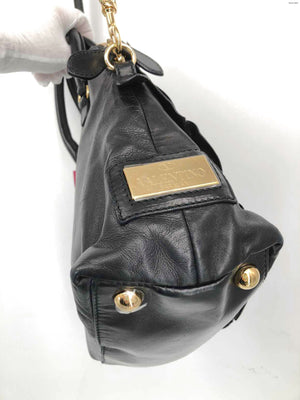 VALENTINO Black Gold Leather Flower Handbag w/Long Strap Purse