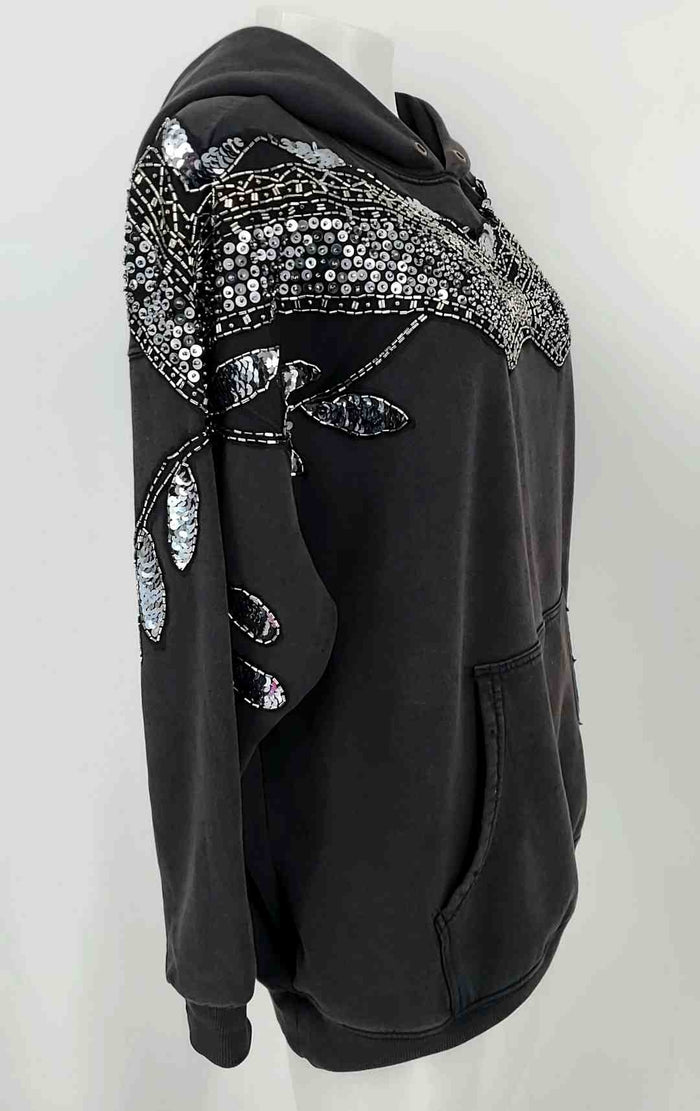 WE THE FREE by FREE PEOPLE Black Silvertone Beaded Hoodie Jacket