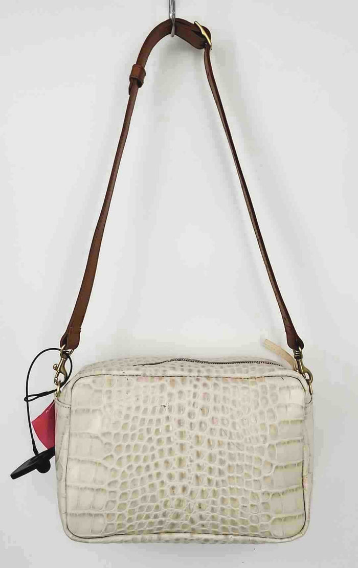 CLARE V Ivory Brown Leather Mock Croc Shoulder Bag Purse