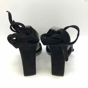 TAMARA MELLON Black Gray Suede Made in Italy Ribbon Heels Shoes