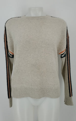 360 CASHMERE Beige Peach Multi Cashmere Side Stripe Longsleeve Sweater